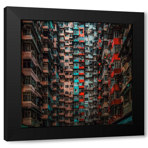 Apartments In Hong Kong Black Modern Wood Framed Art Print by Poto, An