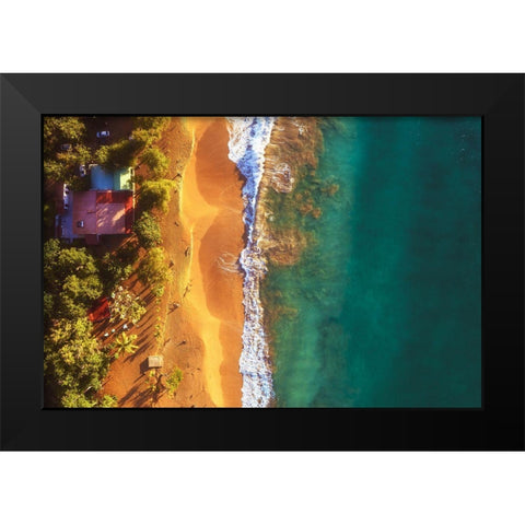 Guadeloupe - Plage De La Perle Aerial Black Modern Wood Framed Art Print by Claude Castor, Jean