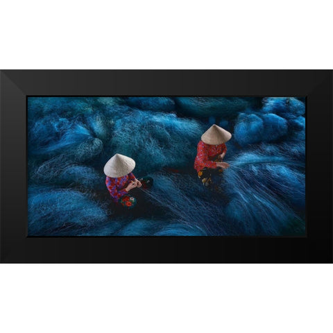 Net Mending Black Modern Wood Framed Art Print by De La, Javier