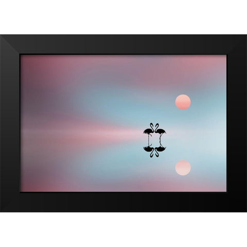 Flamingo Black Modern Wood Framed Art Print by Hamiti, Bess