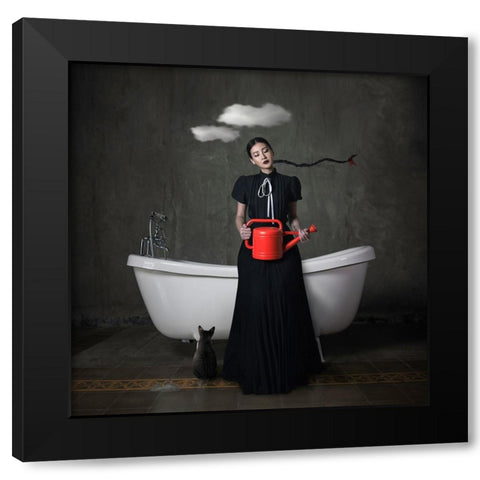 Have You Ever Seen The Rain Black Modern Wood Framed Art Print with Double Matting by Hardibudi