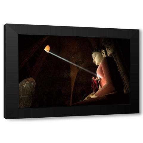 Cleaning The Buddha 2 Black Modern Wood Framed Art Print by Song, Gunarto
