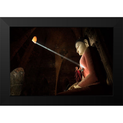 Cleaning The Buddha 2 Black Modern Wood Framed Art Print by Song, Gunarto