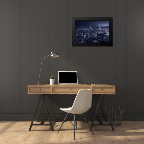 Blue City Black Modern Wood Framed Art Print by Ruiz Dueso, Jorge