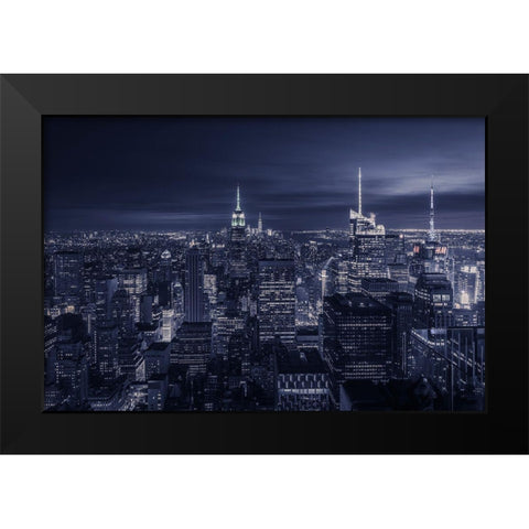 Blue City Black Modern Wood Framed Art Print by Ruiz Dueso, Jorge