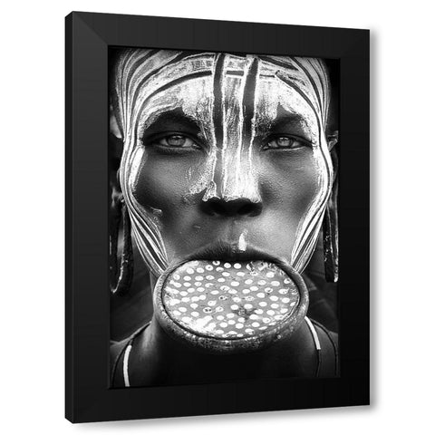 Tribal Beauty - Ethiopia-Mursi People Black Modern Wood Framed Art Print with Double Matting by Pandolfini, Sergio