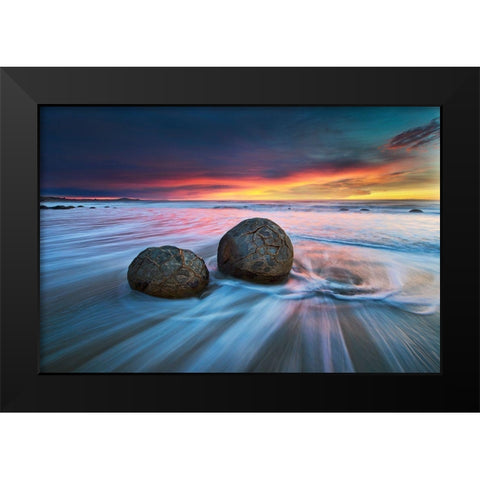 Moeraki Boulders Black Modern Wood Framed Art Print by Zhang, Yan