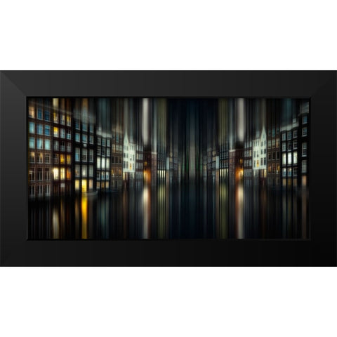 Amsterdam By Night Black Modern Wood Framed Art Print by aRRO