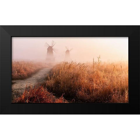 Morning Mist Black Modern Wood Framed Art Print by Eom, Gwangseop