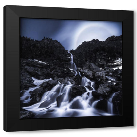 Moonrise At The Waterfall Black Modern Wood Framed Art Print by Muqa, Burim