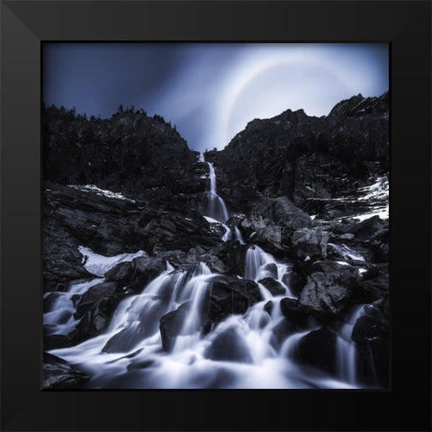 Moonrise At The Waterfall Black Modern Wood Framed Art Print by Muqa, Burim