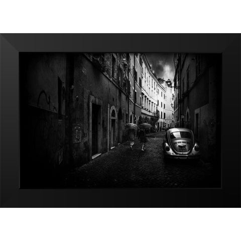 Car On The Alley Black Modern Wood Framed Art Print by Quaglia, Nicodemo