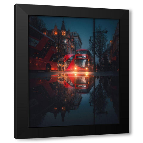 London Night Reflections Black Modern Wood Framed Art Print with Double Matting by George, David