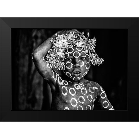 Circles Black Modern Wood Framed Art Print by Vidak, Vedran