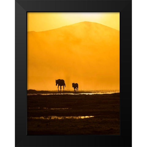 Following Mommy Black Modern Wood Framed Art Print by Pancareken, Yavuz