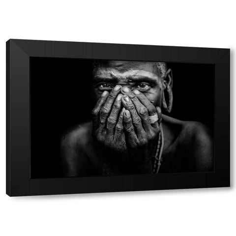 Woman From Mursi-Face Black Modern Wood Framed Art Print by Yosifov, Svetlin