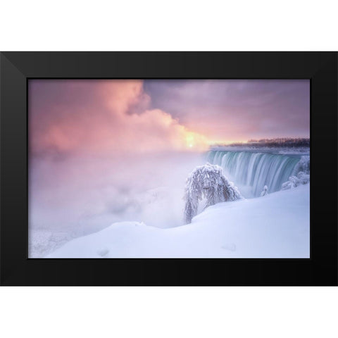 Sunrise At Niagara Falls Black Modern Wood Framed Art Print by Deng, Larry
