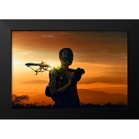 Karo Tribe Black Modern Wood Framed Art Print by Yosifov, Svetlin