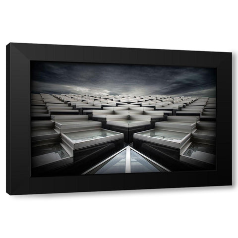 Triangles Black Modern Wood Framed Art Print with Double Matting by De Groen, Maurits