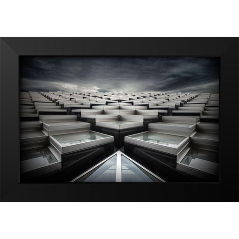 Triangles Black Modern Wood Framed Art Print by De Groen, Maurits