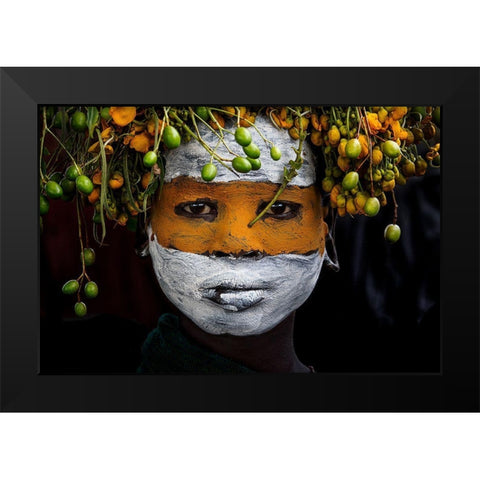 Surma Tribe Girl - Ethiopia Black Modern Wood Framed Art Print by Inazio Kuesta, Joxe