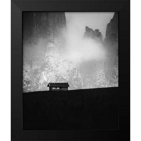 Lonely Cottage Black Modern Wood Framed Art Print by Krivec, Ales