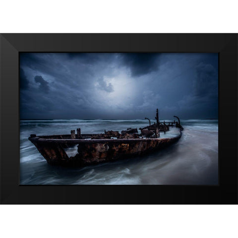 The Old Ship Black Modern Wood Framed Art Print by Kazamil, Farid