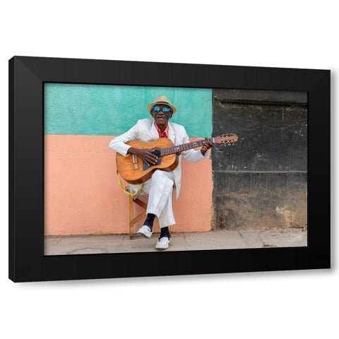 Cuban Guitarist Black Modern Wood Framed Art Print by Gil Raga, Joan
