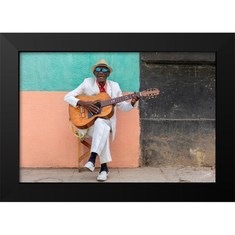 Cuban Guitarist Black Modern Wood Framed Art Print by Gil Raga, Joan