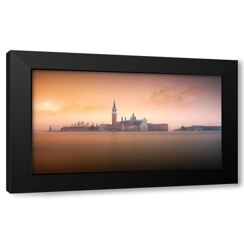 Venice Pink Sunrise Black Modern Wood Framed Art Print with Double Matting by Joanaduenas