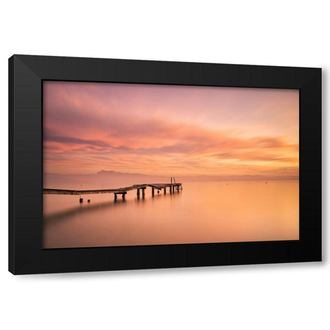 Garda Lake Black Modern Wood Framed Art Print with Double Matting by Simone, Aglioni