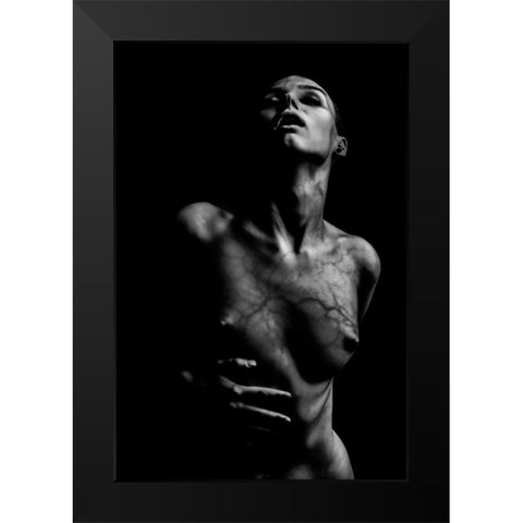 Boiling Veins Black Modern Wood Framed Art Print by Valevicius, Aurimas