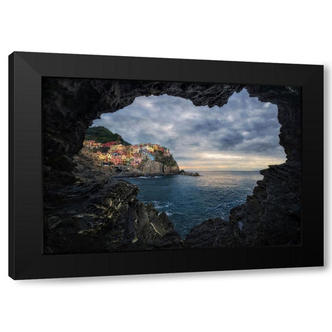 I Love Manarola Black Modern Wood Framed Art Print by Komovec, Ales