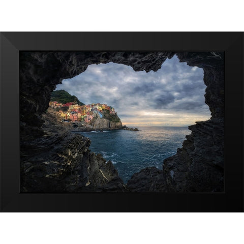 I Love Manarola Black Modern Wood Framed Art Print by Komovec, Ales