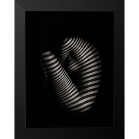 Bended Strings Black Modern Wood Framed Art Print by Valevicius, Aurimas