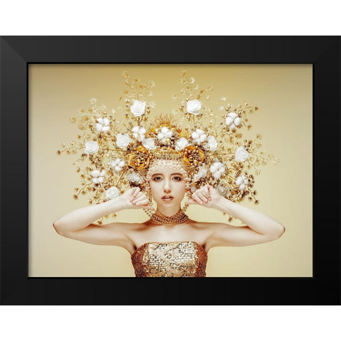 Golden Fairy Black Modern Wood Framed Art Print by Smirnov, Sergei