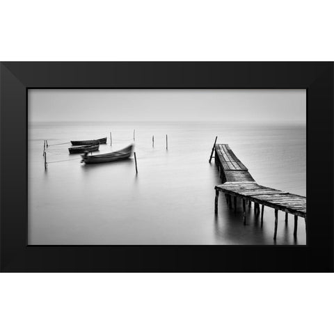 Old Fishermens Harbor Black Modern Wood Framed Art Print by Rusu, Anghel