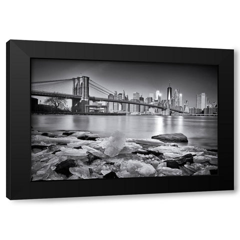 New York - Brooklyn Bridge Black Modern Wood Framed Art Print with Double Matting by Froyda, Martin