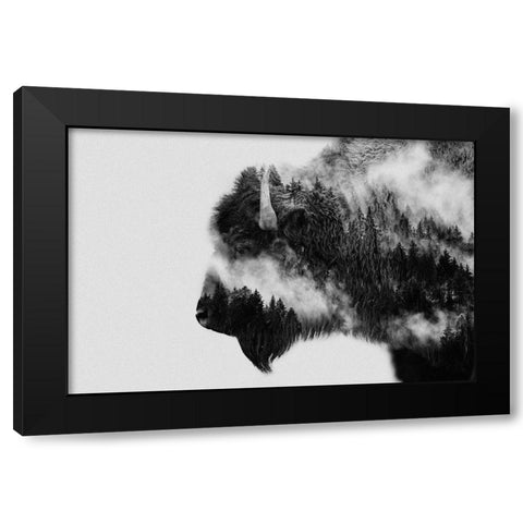 Bison Black Modern Wood Framed Art Print with Double Matting by Beata, Angyalosi