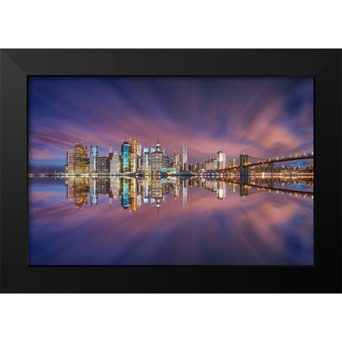 City Of Blinding Lights Black Modern Wood Framed Art Print by F. Turienzo, Carlos