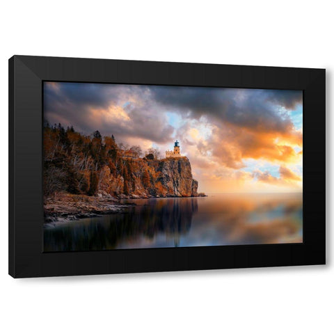 A Cloudy Day At Split Rock Lighthouse Black Modern Wood Framed Art Print with Double Matting by He, Like