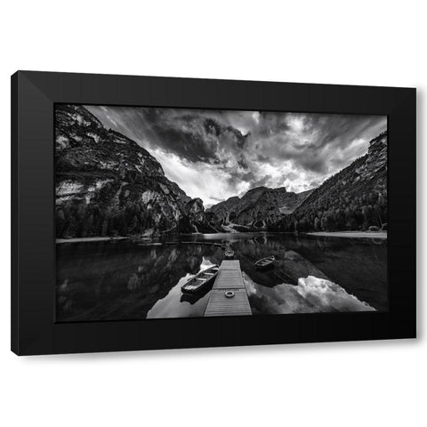 Braies Shades Of Grey Black Modern Wood Framed Art Print with Double Matting by Tagliarino, Marco