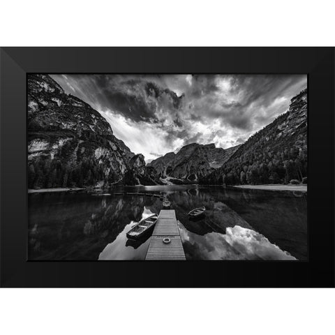 Braies Shades Of Grey Black Modern Wood Framed Art Print by Tagliarino, Marco