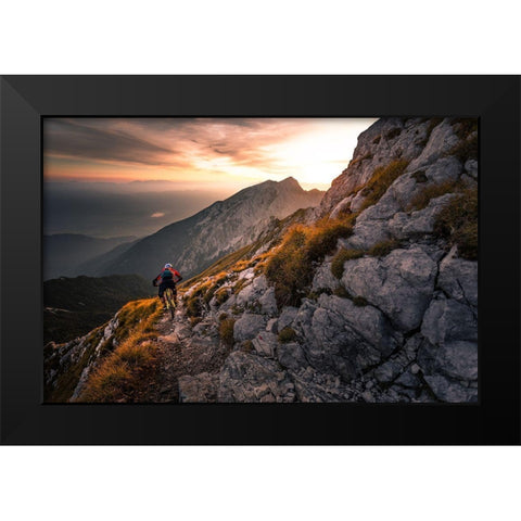 Sunset High Alpine Ride Black Modern Wood Framed Art Print by Bertoncelj, Sandi