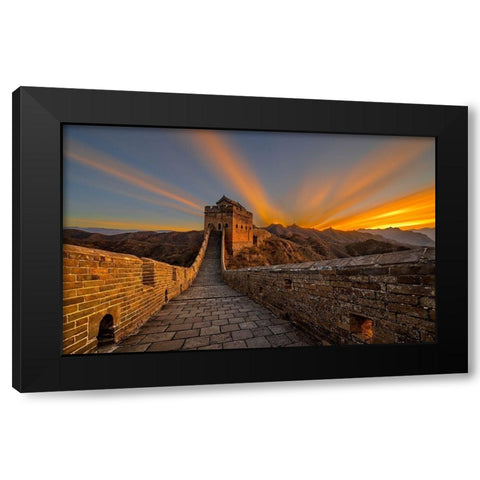 Great Wall Sunrise Black Modern Wood Framed Art Print by Zhu, Hua