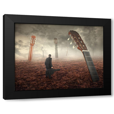 Guitar Field Black Modern Wood Framed Art Print with Double Matting by Smajic, Nermin