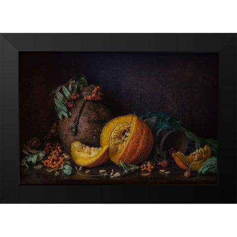 Pumpkin And Rowan Black Modern Wood Framed Art Print by Petina, Anna