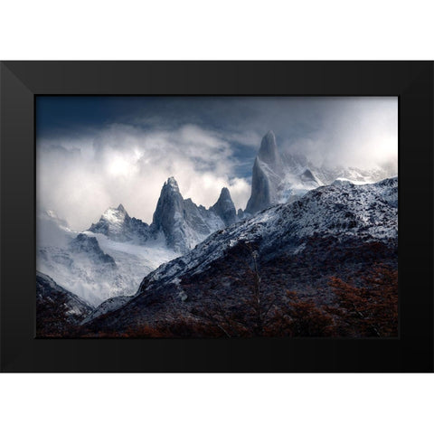 Fitz Roy Covered In Clouds Black Modern Wood Framed Art Print by S, Christian