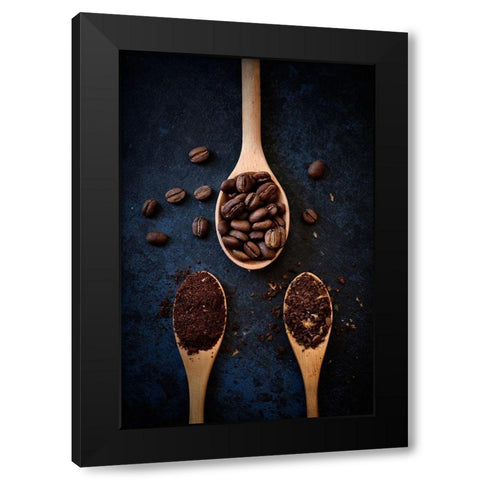 Coffee Beans Black Modern Wood Framed Art Print with Double Matting by Ronaldnovianus