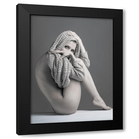 A Girl With Scarf Black Modern Wood Framed Art Print by Valevicius, Aurimas